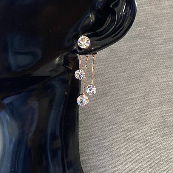 Rose Gold Crystal Triple Glitz Front & Back Earrings - Picture 2 of 7